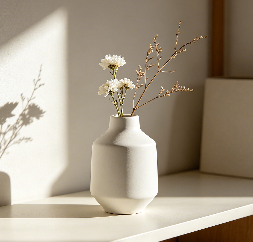 White Ceramic Minimalist Flower Vase Decor